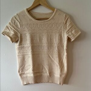 Vintage 80s Cream Eyelet Knit Short Sleeve Sweater Top
